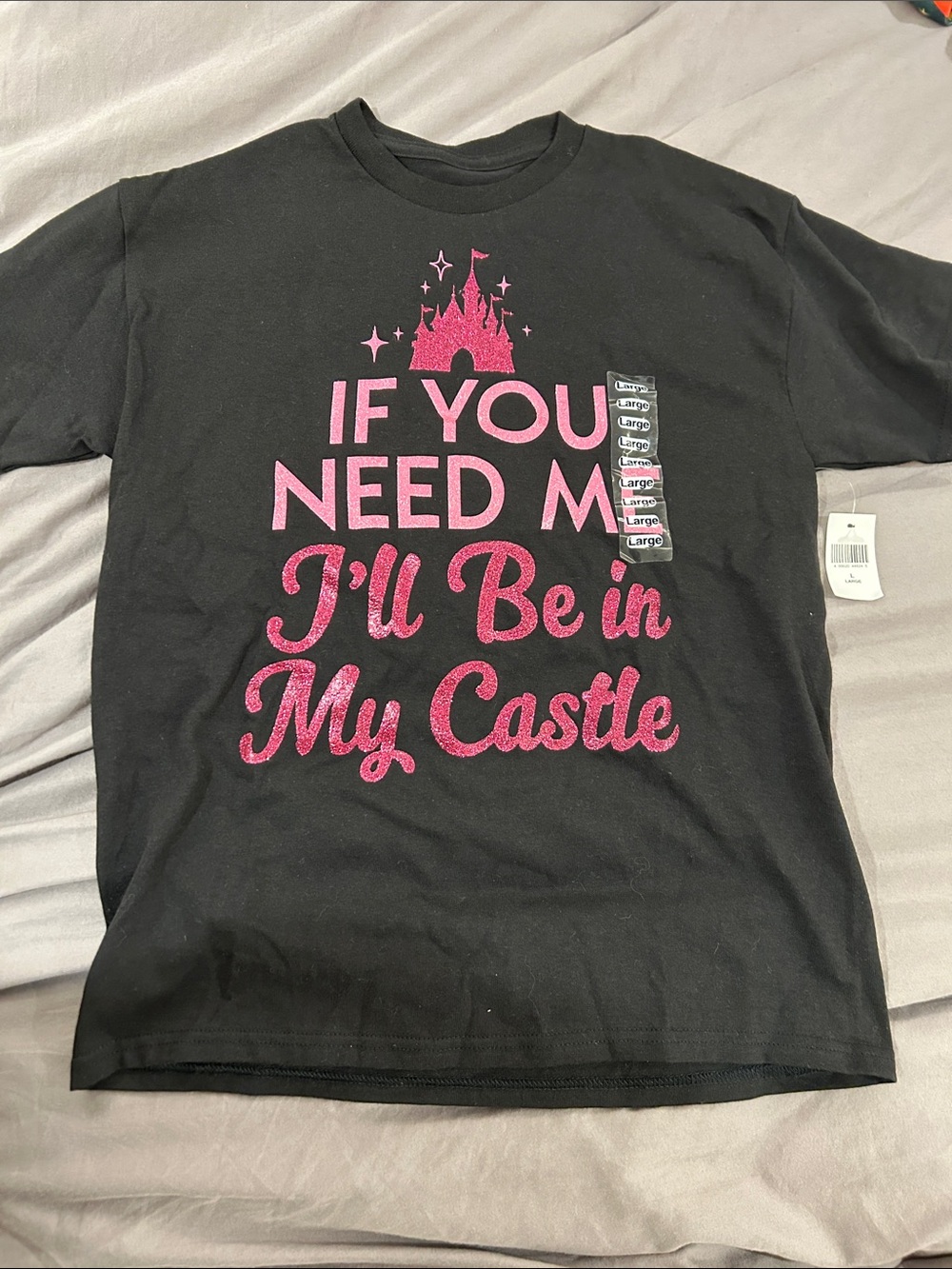 NWT authentic Disney Girls Black Tee with Pink Glitter 'I'll Be In My Castle'